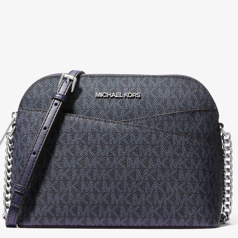 Michael Kors Navy Crossbody with Silver Chain